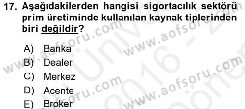Bankacılık Ve Sigortacılığa Giriş Dersi 2016 - 2017 Yılı (Final) Dönem Sonu Sınav Soruları 17. Soru