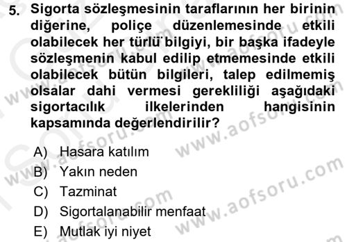 Bankacılık Ve Sigortacılığa Giriş Dersi 2016 - 2017 Yılı (Final) Dönem Sonu Sınav Soruları 5. Soru
