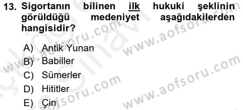 Bankacılık Ve Sigortacılığa Giriş Dersi 2017 - 2018 Yılı 3 Ders Sınav Soruları 13. Soru