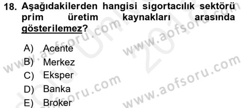 Bankacılık Ve Sigortacılığa Giriş Dersi 2017 - 2018 Yılı 3 Ders Sınavı 18. Soru