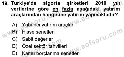Bankacılık Ve Sigortacılığa Giriş Dersi 2017 - 2018 Yılı 3 Ders Sınav Soruları 19. Soru