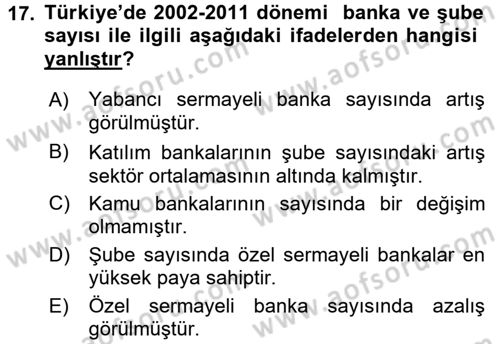 Bankacılık Ve Sigortacılığa Giriş Dersi 2017 - 2018 Yılı (Vize) Ara Sınavı 17. Soru