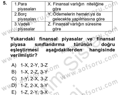 Bankacılık Ve Sigortacılığa Giriş Dersi Ara Sınavı Deneme Sınav Soruları 5. Soru