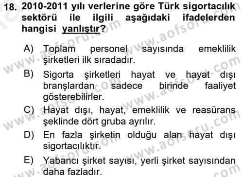 Bankacılık Ve Sigortacılığa Giriş Dersi 2017 - 2018 Yılı (Final) Dönem Sonu Sınavı 18. Soru