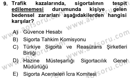 Bankacılık Ve Sigortacılığa Giriş Dersi 2017 - 2018 Yılı (Final) Dönem Sonu Sınavı 9. Soru