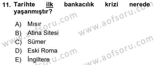 Bankacılık Ve Sigortacılığa Giriş Dersi Ara Sınavı Deneme Sınav Soruları 11. Soru