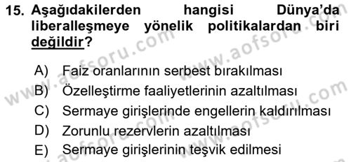 Bankacılık Ve Sigortacılığa Giriş Dersi Ara Sınavı Deneme Sınav Soruları 15. Soru