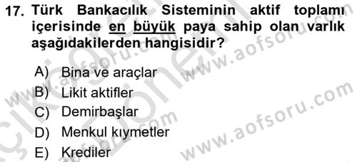 Bankacılık Ve Sigortacılığa Giriş Dersi Ara Sınavı Deneme Sınav Soruları 17. Soru