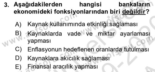 Bankacılık Ve Sigortacılığa Giriş Dersi Ara Sınavı Deneme Sınav Soruları 3. Soru