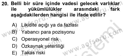 Bankacılık Ve Sigortacılığa Giriş Dersi 2021 - 2022 Yılı (Vize) Ara Sınav Soruları 20. Soru