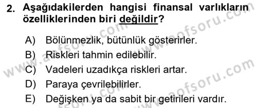 Bankacılık Ve Sigortacılığa Giriş Dersi 2023 - 2024 Yılı (Vize) Ara Sınav Soruları 2. Soru