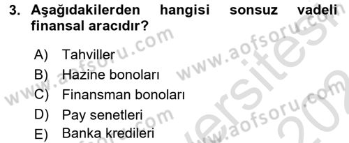 Bankacılık Ve Sigortacılığa Giriş Dersi 2023 - 2024 Yılı (Vize) Ara Sınav Soruları 3. Soru