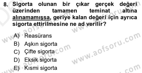 Bankacılık Hizmet Ürünleri Dersi 2017 - 2018 Yılı 3 Ders Sınav Soruları 8. Soru