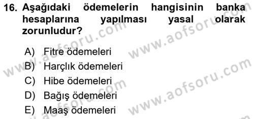 Bankacılık Hizmet Ürünleri Dersi 2018 - 2019 Yılı (Final) Dönem Sonu Sınav Soruları 16. Soru