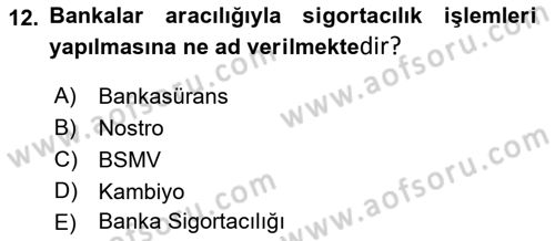 Bankacılık Hizmet Ürünleri Dersi 2018 - 2019 Yılı Yaz Okulu Sınav Soruları 12. Soru