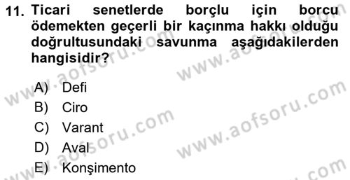 Bankacılık Hizmet Ürünleri Dersi 2021 - 2022 Yılı (Vize) Ara Sınav Soruları 11. Soru