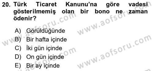 Bankacılık Hizmet Ürünleri Dersi 2021 - 2022 Yılı (Vize) Ara Sınav Soruları 20. Soru