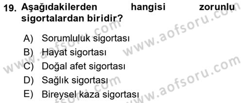 Bankacılık Hizmet Ürünleri Dersi 2021 - 2022 Yılı (Final) Dönem Sonu Sınav Soruları 19. Soru