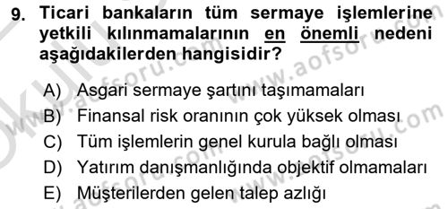 Bankacılık Hizmet Ürünleri Dersi 2021 - 2022 Yılı Yaz Okulu Sınav Soruları 9. Soru