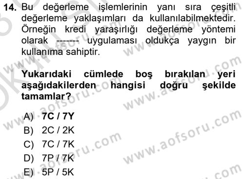 Bankacılık Hizmet Ürünleri Dersi 2022 - 2023 Yılı Yaz Okulu Sınav Soruları 14. Soru