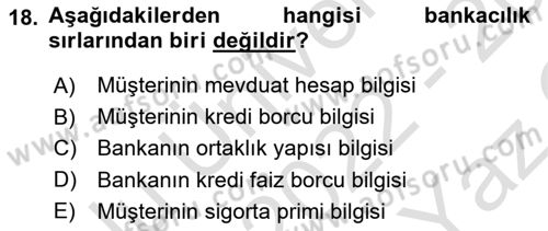 Bankacılık Hizmet Ürünleri Dersi 2022 - 2023 Yılı Yaz Okulu Sınav Soruları 18. Soru