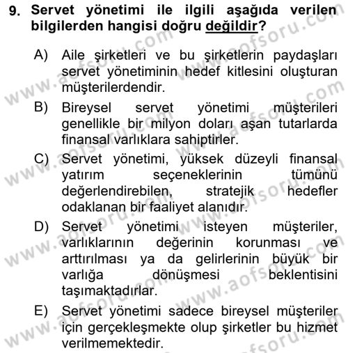 Bankacılık Hizmet Ürünleri Dersi 2022 - 2023 Yılı Yaz Okulu Sınav Soruları 9. Soru