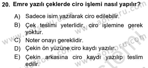 Bankacılık Hizmet Ürünleri Dersi 2023 - 2024 Yılı (Vize) Ara Sınav Soruları 20. Soru