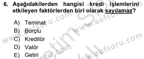 Bankacılık Hizmet Ürünleri Dersi 2023 - 2024 Yılı (Vize) Ara Sınav Soruları 6. Soru