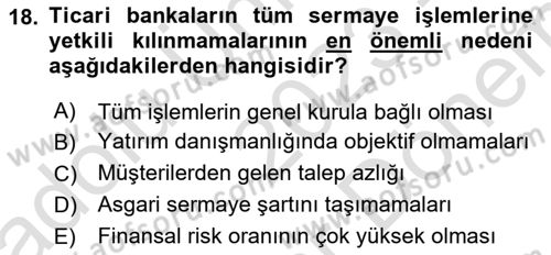 Bankacılık Hizmet Ürünleri Dersi 2023 - 2024 Yılı (Final) Dönem Sonu Sınav Soruları 18. Soru