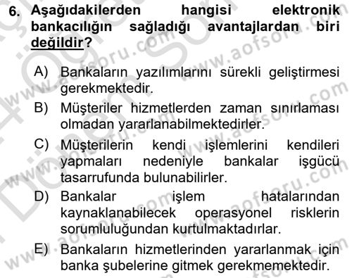 Bankacılık Hizmet Ürünleri Dersi 2023 - 2024 Yılı (Final) Dönem Sonu Sınav Soruları 6. Soru