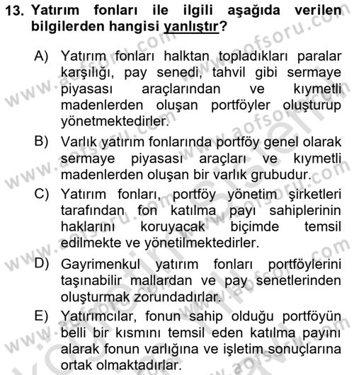 Bankacılık Hizmet Ürünleri Dersi 2024 - 2025 Yılı (Vize) Ara Sınav Soruları 13. Soru