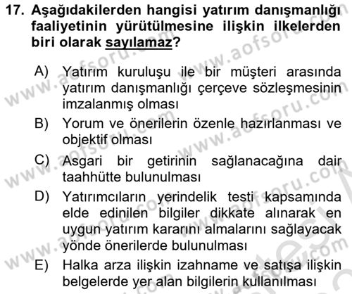 Bankacılık Hizmet Ürünleri Dersi 2024 - 2025 Yılı (Vize) Ara Sınav Soruları 17. Soru