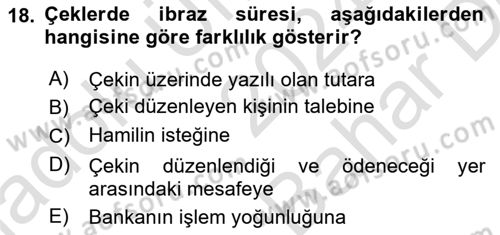 Bankacılık Hizmet Ürünleri Dersi 2024 - 2025 Yılı (Vize) Ara Sınav Soruları 18. Soru