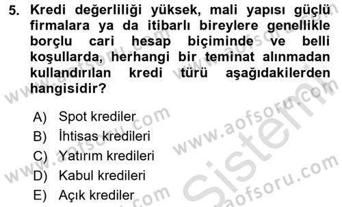 Bankacılık Hizmet Ürünleri Dersi 2024 - 2025 Yılı (Vize) Ara Sınav Soruları 5. Soru