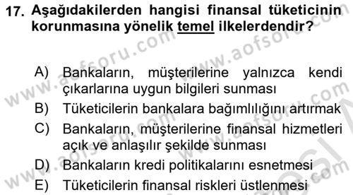 Bankacılık Hizmet Ürünleri Dersi 2024 - 2025 Yılı (Final) Dönem Sonu Sınav Soruları 17. Soru