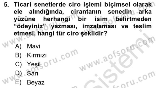 Bankacılık Hizmet Ürünleri Dersi 2024 - 2025 Yılı (Final) Dönem Sonu Sınav Soruları 5. Soru