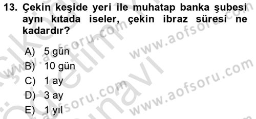 Bankacılık Hizmet Ürünleri Dersi 2024 - 2025 Yılı Yaz Okulu Sınav Soruları 13. Soru