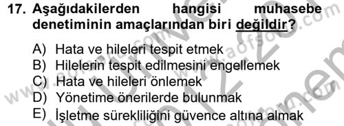 Bankaların Yönetimi Ve Denetimi Dersi 2012 - 2013 Yılı (Final) Dönem Sonu Sınav Soruları 17. Soru