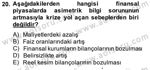 Bankaların Yönetimi Ve Denetimi Dersi Ara Sınavı Deneme Sınav Soruları 20. Soru
