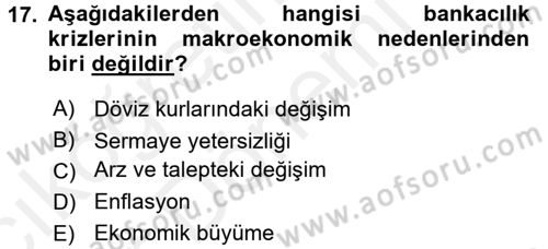 Bankaların Yönetimi Ve Denetimi Dersi 2015 - 2016 Yılı (Vize) Ara Sınav Soruları 17. Soru