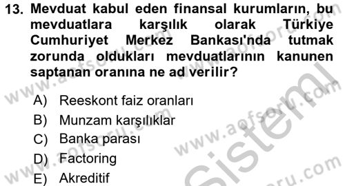 Bankaların Yönetimi Ve Denetimi Dersi 2016 - 2017 Yılı (Vize) Ara Sınav Soruları 13. Soru