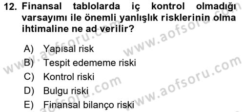 Bankaların Yönetimi Ve Denetimi Dersi 2017 - 2018 Yılı (Final) Dönem Sonu Sınav Soruları 12. Soru