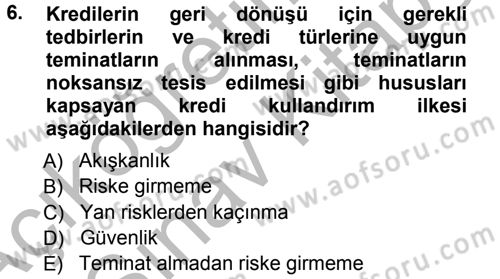 Bankalarda Kredi Yönetimi Dersi Ara Sınavı Deneme Sınav Soruları 6. Soru