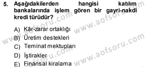 Bankalarda Kredi Yönetimi Dersi Ara Sınavı Deneme Sınav Soruları 5. Soru