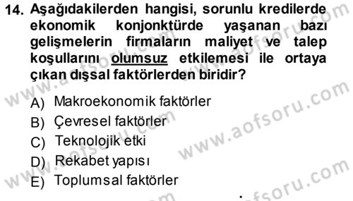 Bankalarda Kredi Yönetimi Dersi 2013 - 2014 Yılı (Final) Dönem Sonu Sınav Soruları 14. Soru
