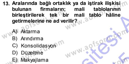 Bankalarda Kredi Yönetimi Dersi Ara Sınavı Deneme Sınav Soruları 13. Soru
