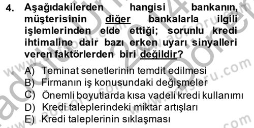 Bankalarda Kredi Yönetimi Dersi 2014 - 2015 Yılı (Final) Dönem Sonu Sınav Soruları 4. Soru
