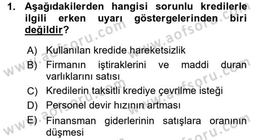 Bankalarda Kredi Yönetimi Dersi 2015 - 2016 Yılı (Vize) Ara Sınavı 1. Soru