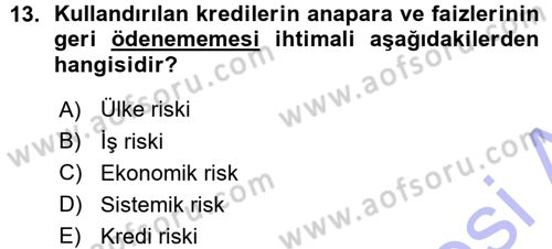 Bankalarda Kredi Yönetimi Dersi 2015 - 2016 Yılı (Vize) Ara Sınavı 13. Soru