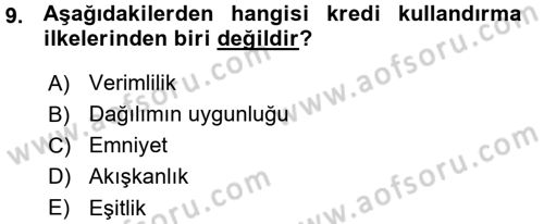 Bankalarda Kredi Yönetimi Dersi 2015 - 2016 Yılı (Vize) Ara Sınavı 9. Soru